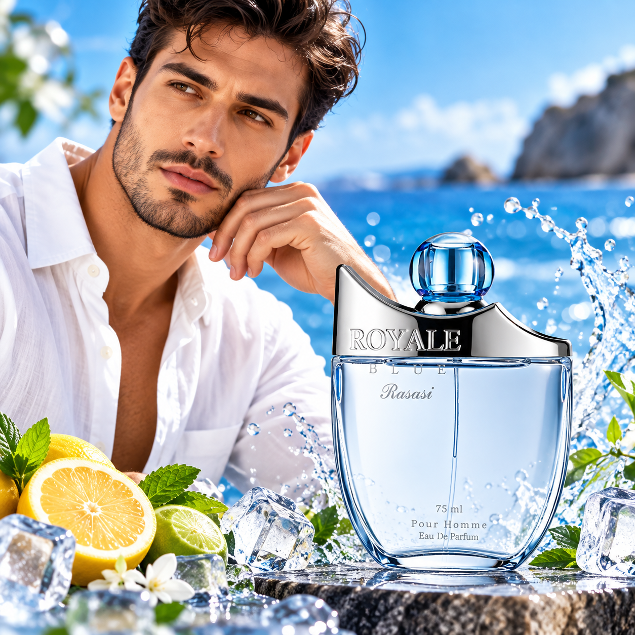 عطر رويال بلو رجالي من الرصاصي أو دو بارفيوم 75 مل – Rasasi Royale Blue Pour Homme - الصورة 2