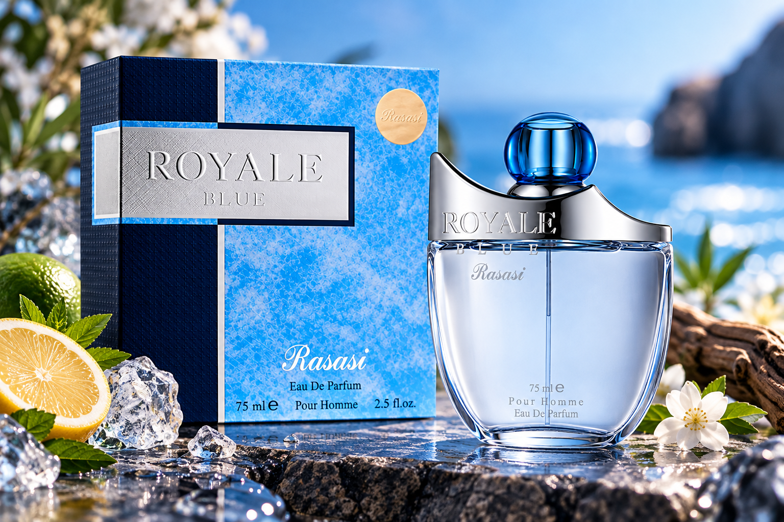 عطر رويال بلو رجالي من الرصاصي أو دو بارفيوم 75 مل – Rasasi Royale Blue Pour Homme - الصورة 3