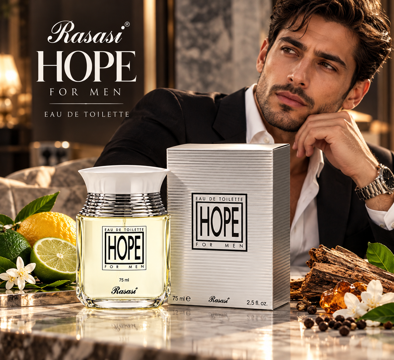 عطر هوب رجالي من الرصاصي أو دو بارفيوم 75 مل – Rasasi Hope Pour Homme (شبيه عطر كول ووتر الشهير) - الصورة 2