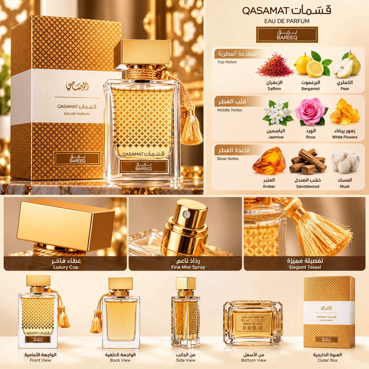 عطر قسمات بريق للجنسين من الرصاصي – أو دي بارفيوم 65 مل (Rasasi Qasamat Bareeq - بديل بكرات روج 540) - Image 2